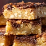 Nutella blondies in a messy stack.