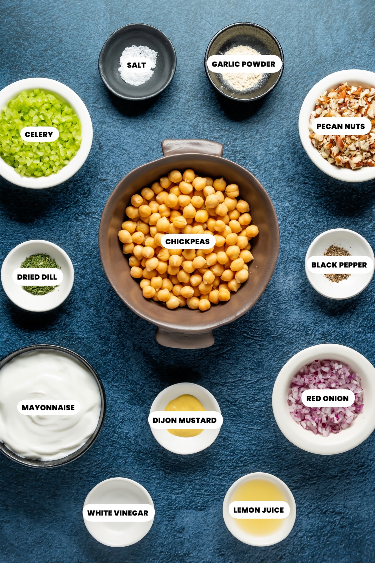 Ingredients for chickpea chicken salad.