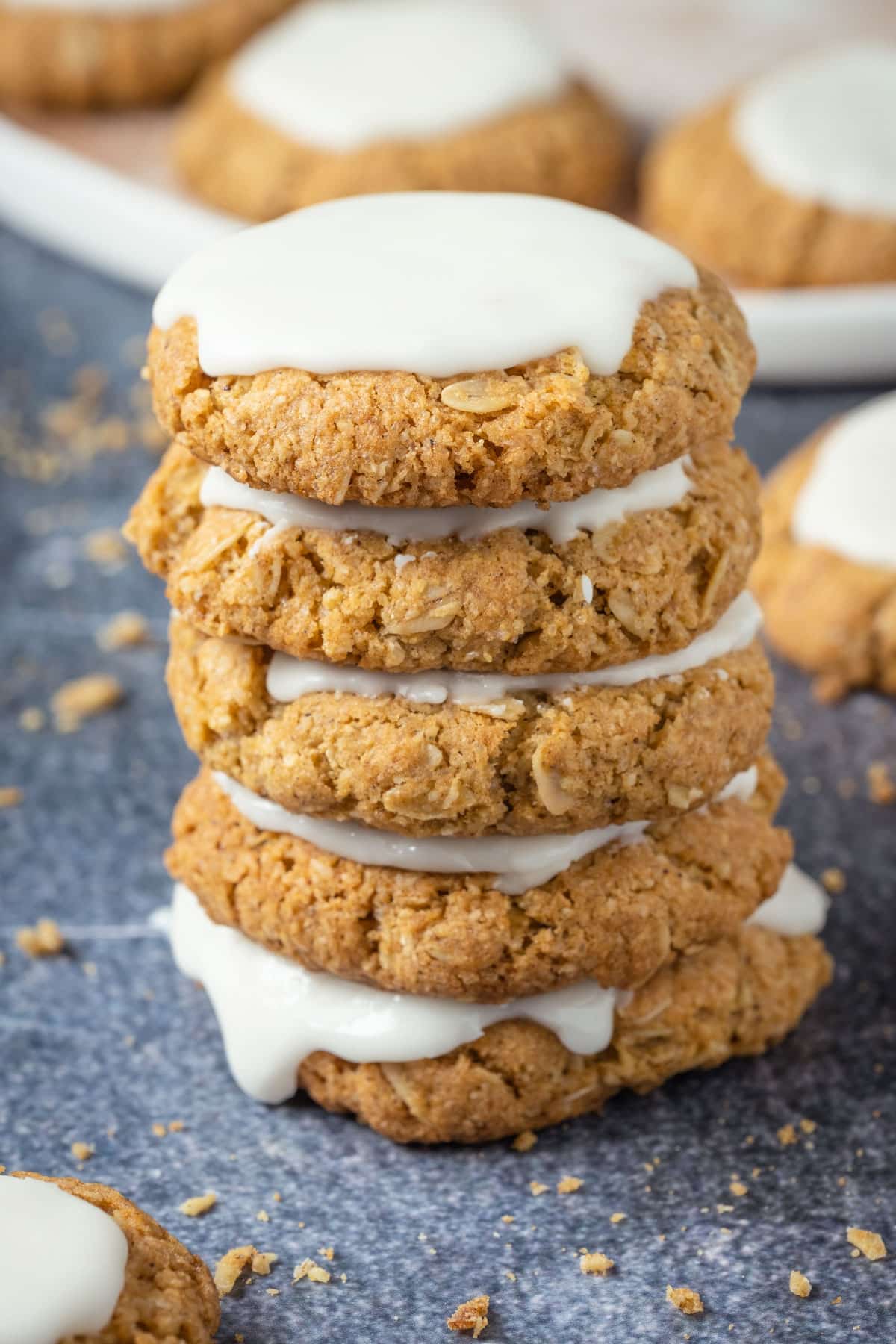 Pumpkin spice oatmeal cookies in a stack. 