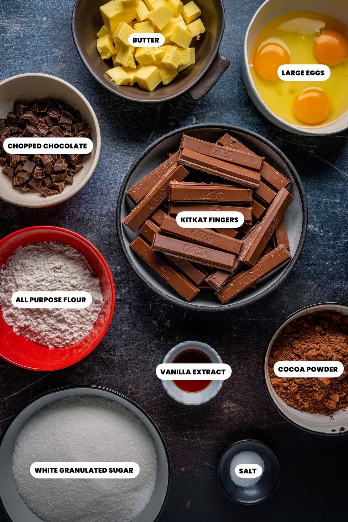 Ingredients needed for Kit Kat Brownies